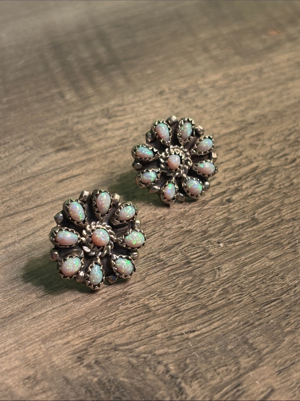 Sterling Silver Opal Cluster Flower Earrings - White Opal